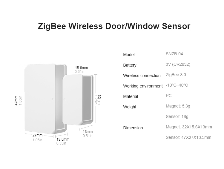 SONOFF SNZB-04 - Sensor de puerta/ventana, incluye batería